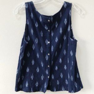 Eileen Fisher Ikat Square Neck Aztec Tank Blue M